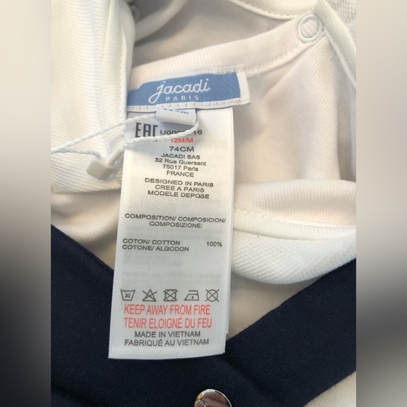 NWT! Jacadi Paris two piece white collared bodysuit & navy blue overall loungers - Picture 6 of 12